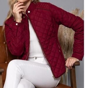 Suede Piping Detail Knit Rib Quilted Padding Jacket Dark Wine